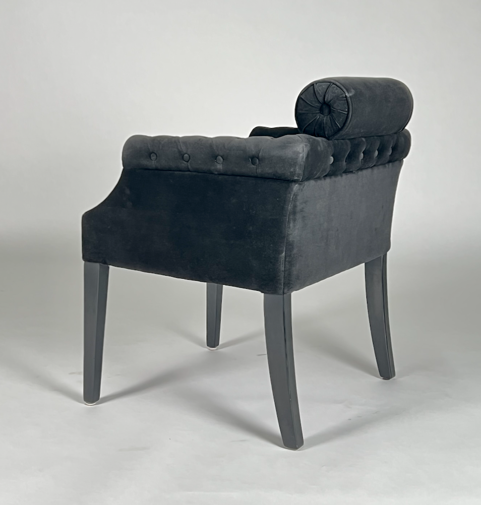 Petite black velvet chair with black legs