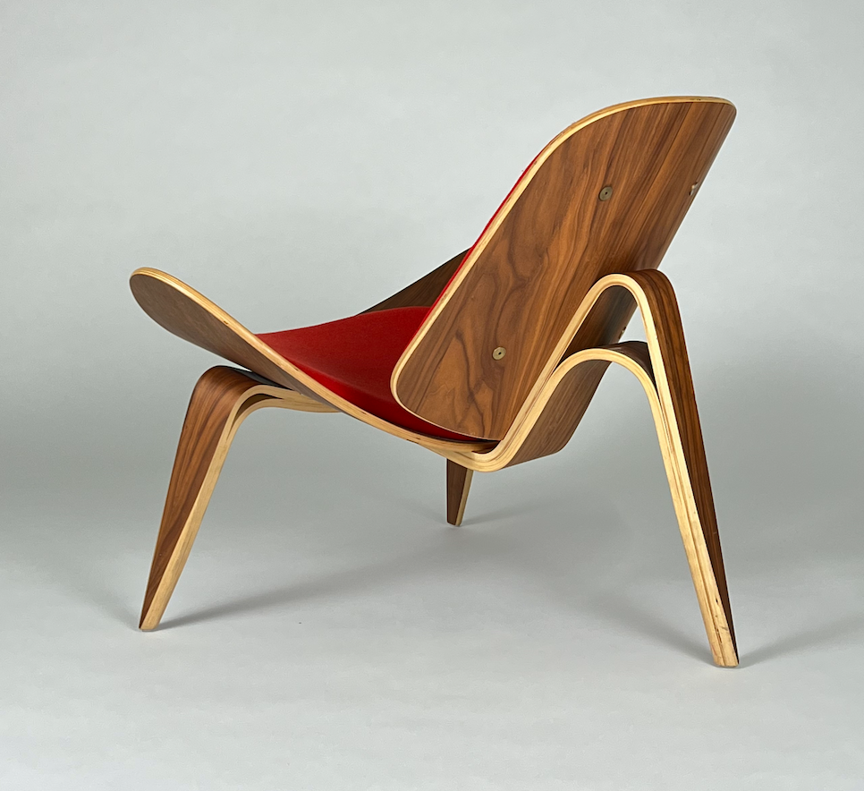 Potato chip chair, walnut with red fabric