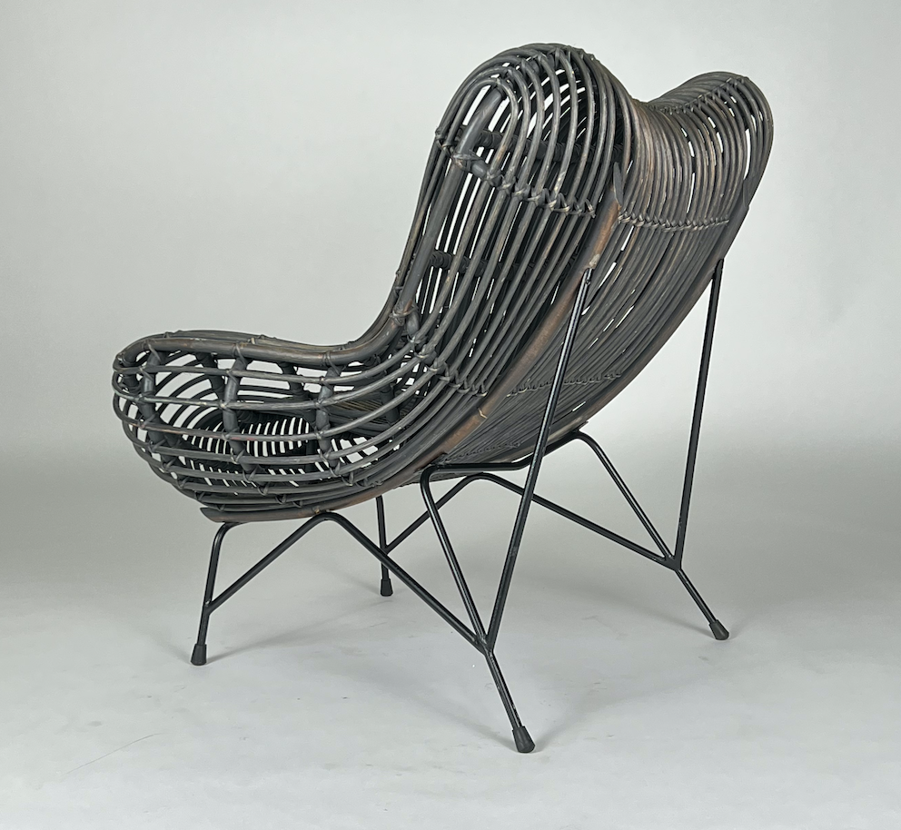 Black rattan chair with black iron frame