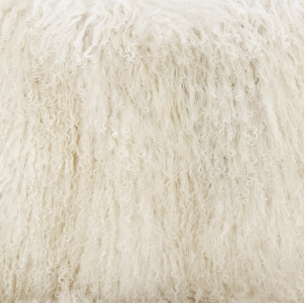 Cream Mongolian fur arm chair with drifted oak frame