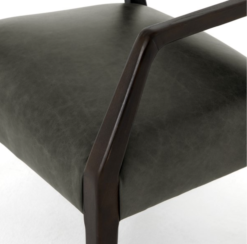 Ebony chaps top grain leather chair with smoky birch frame