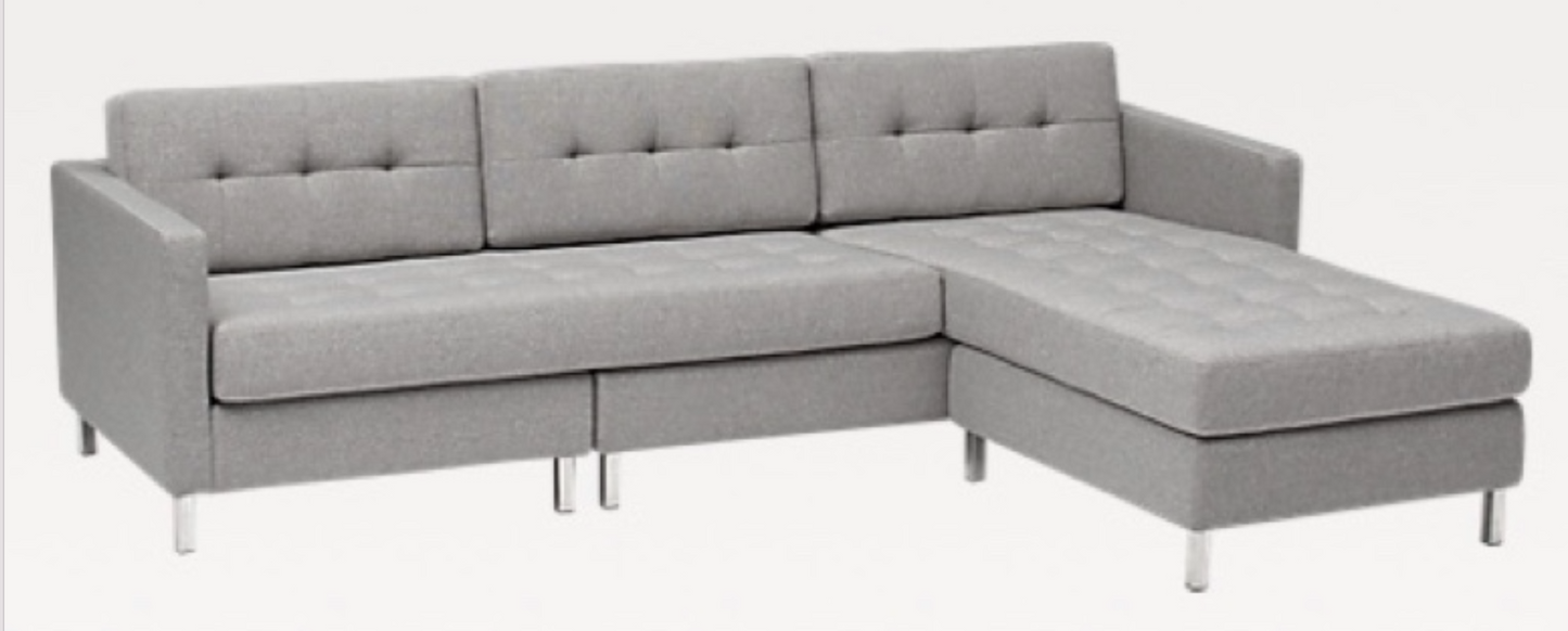 Light gray tweedy sectional sofa; LAF or RAF