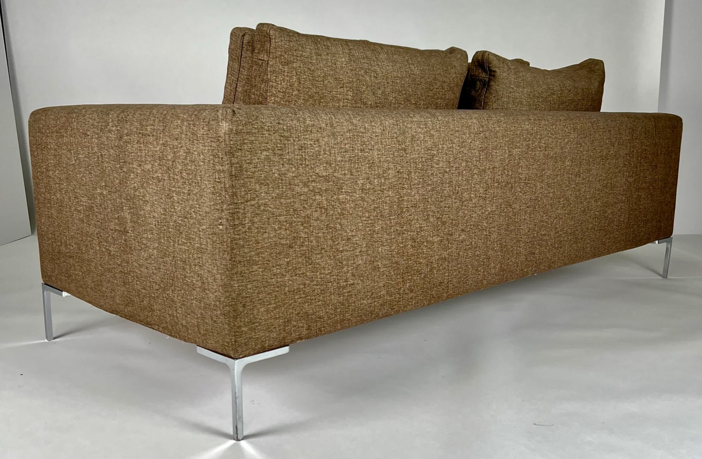 Brown tweed modern sofa,  chrome legs, like Roche Bobois