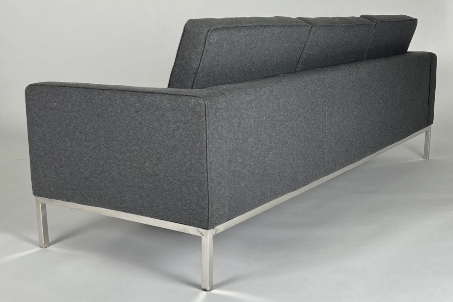 Florence Knoll inspired pewter sofa, mid-century styling