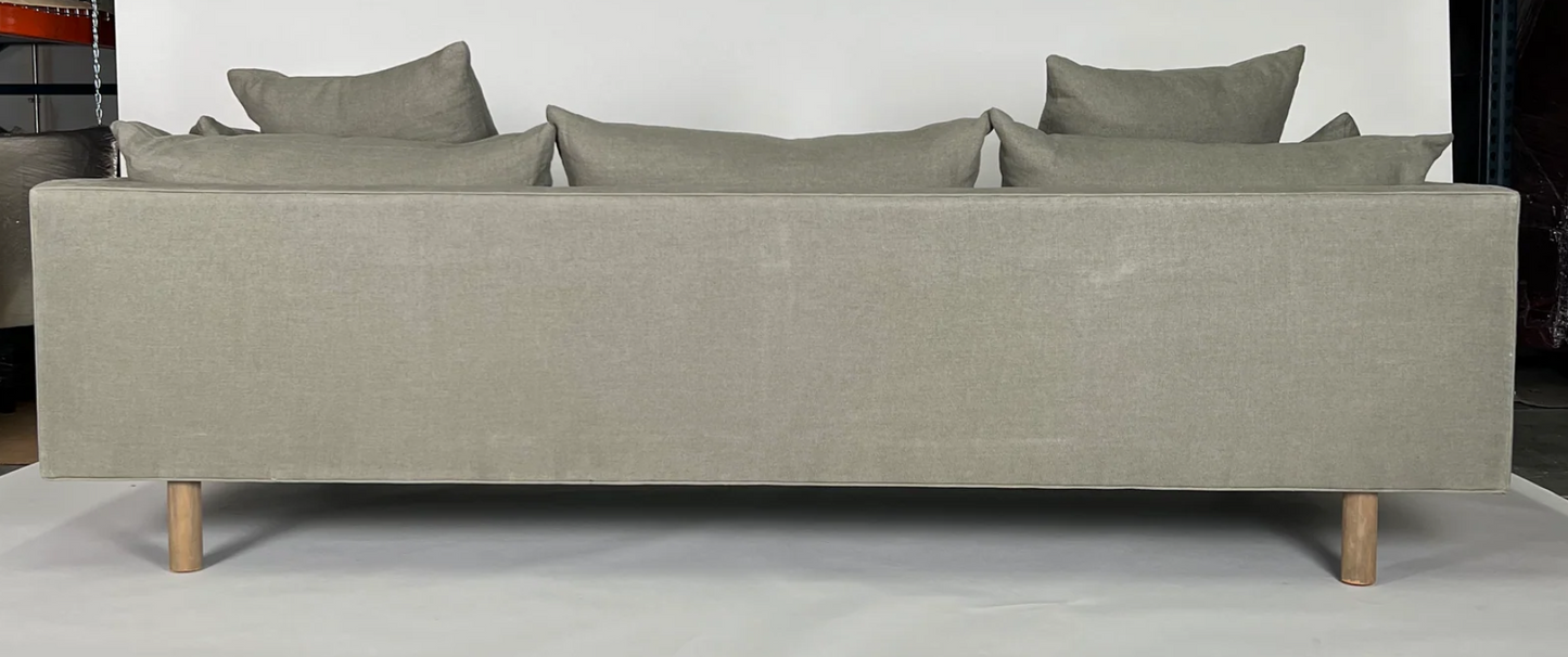 Sage linen sofa with deep seat and natural wooden legs