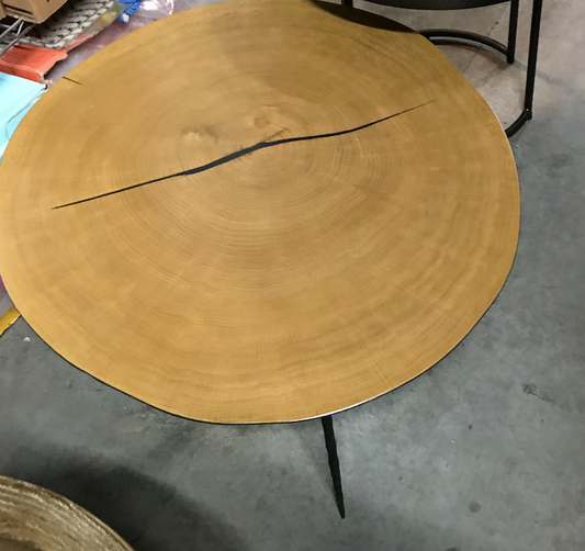 Wood looking metal coffee table with tapered metal legs