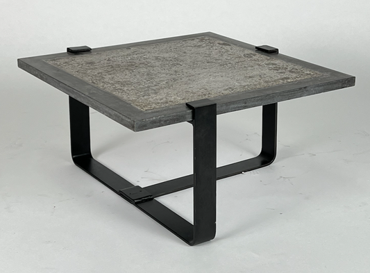 Gray stone and black metal coffee table