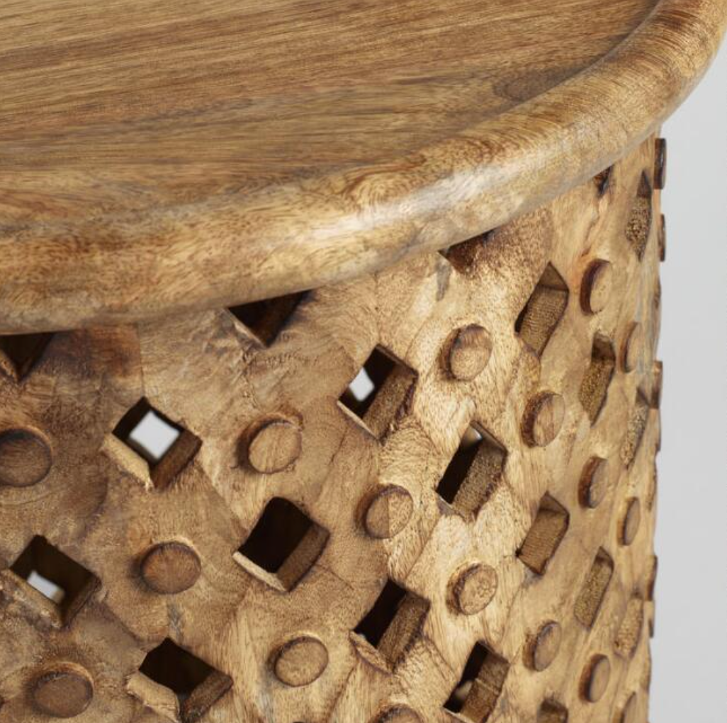 Round wood lattice carved side table