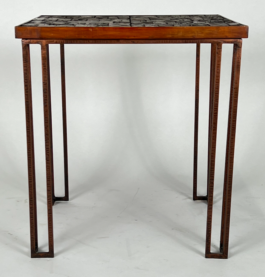 Textured wood surface, metal legs side table