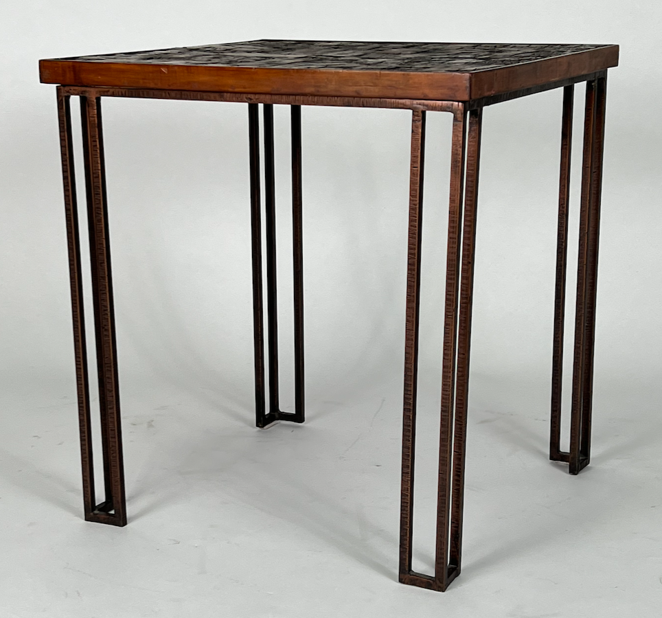 Textured wood surface, metal legs side table