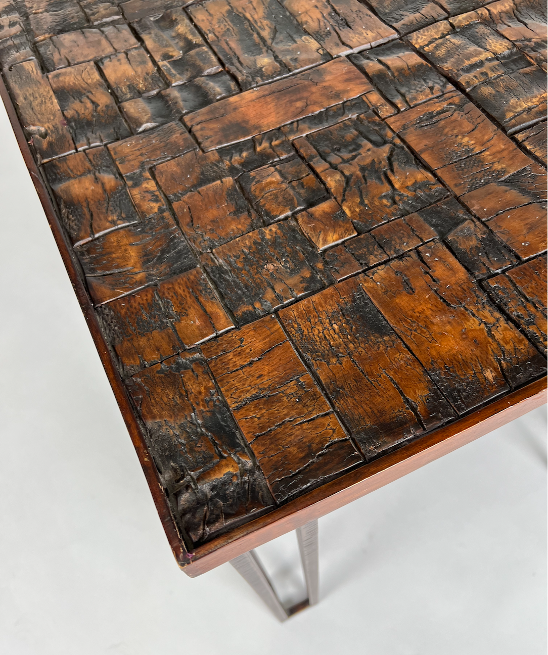 Textured wood surface, metal legs side table