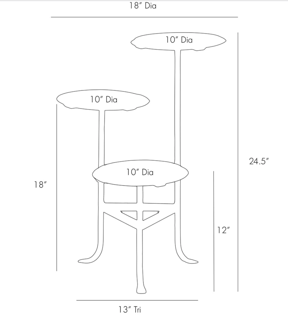 Side table with 3 levels, round stone tops, metal base