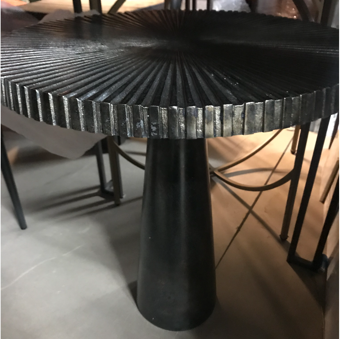 Warm blackened zinc pedestal side table with fluted top, small