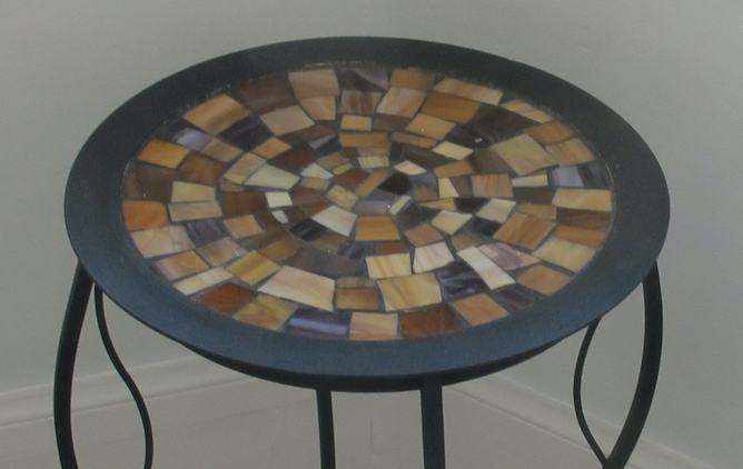 Stone mosaic top, iron frame side table