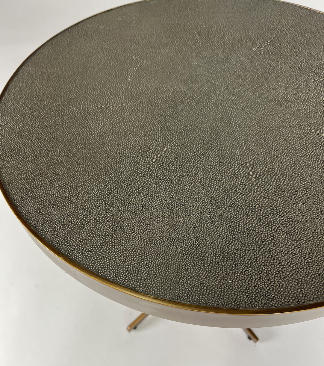 Brass and shagreen pedestal side table