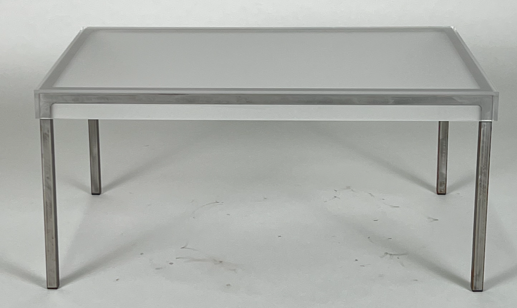 Frosted plexiglass, steel frame side table