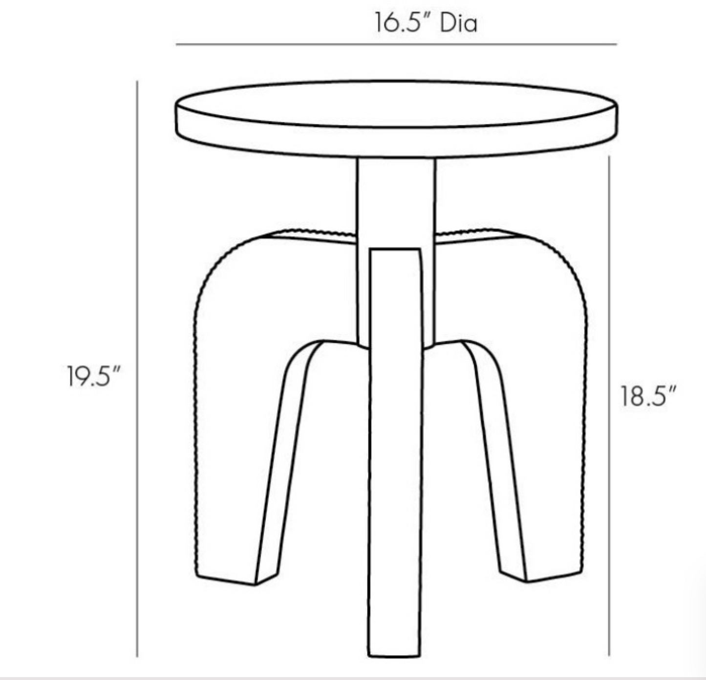 Black wood side table, 3 legs, round fluted top