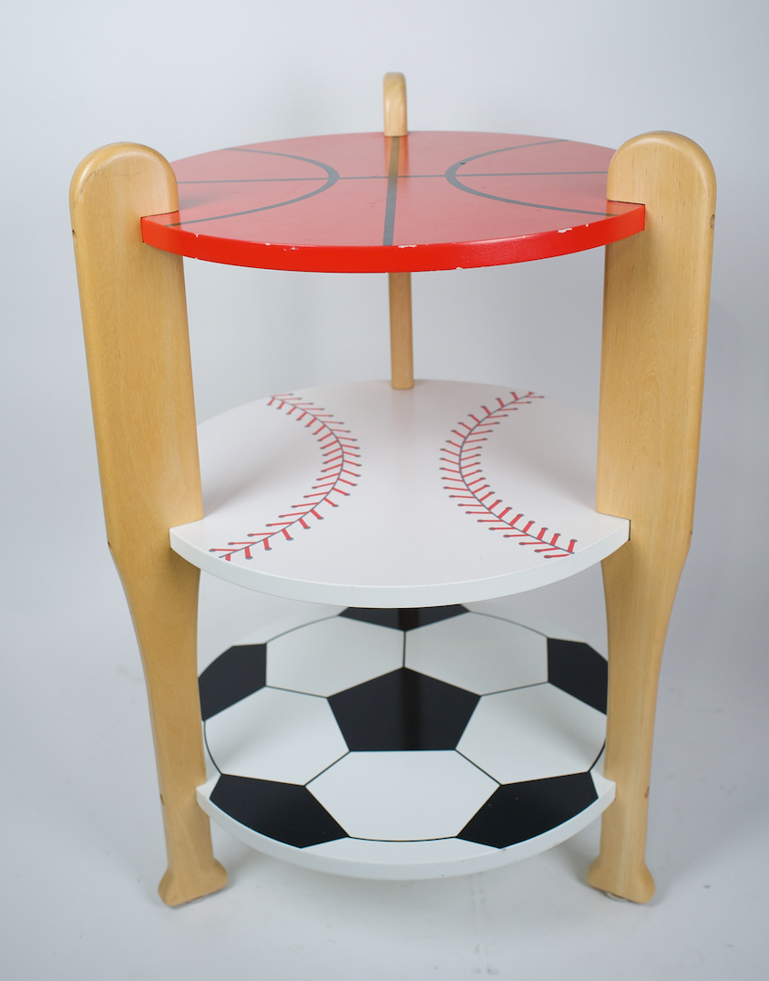 Kids side table, soccer, baseball, basketball with bat styled legs