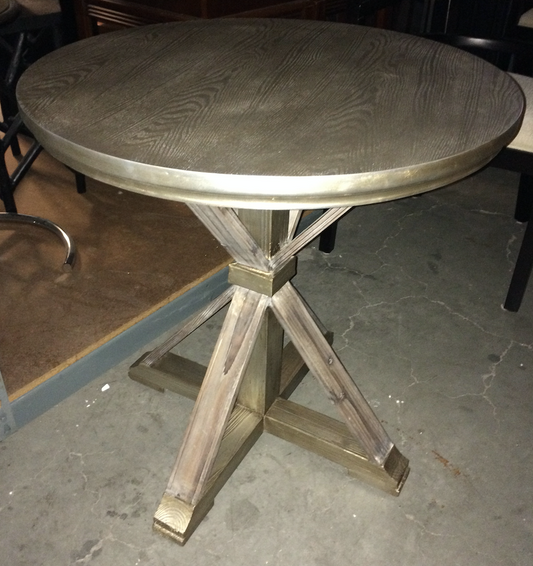 Round wood side table, silvery finish