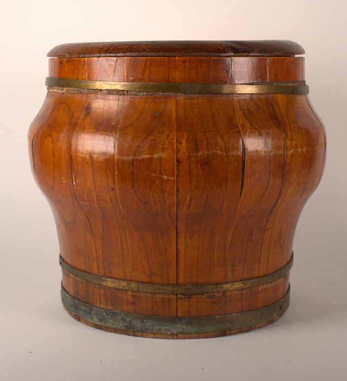 Vintage Asian stool with brass bands and lid