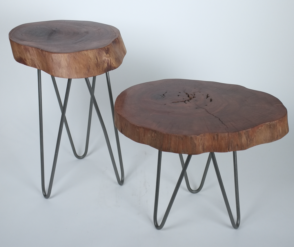 Live edge side tables with hairpin legs