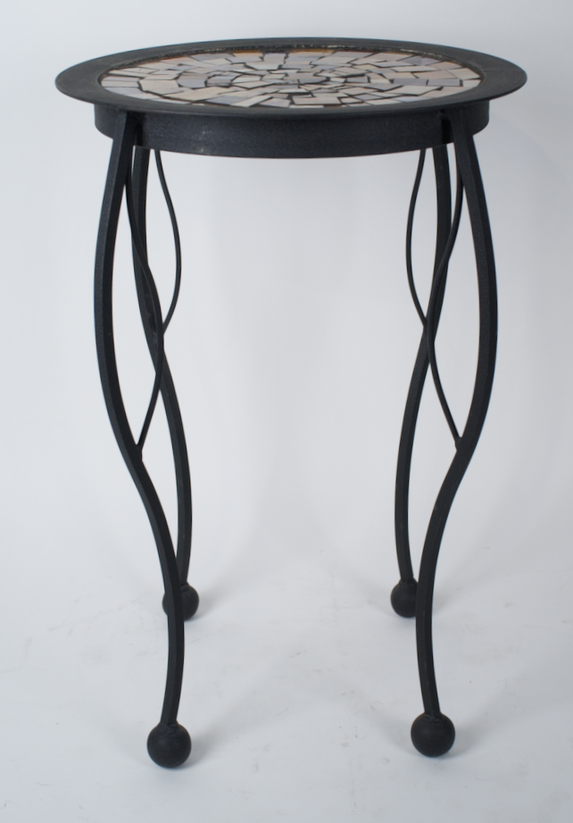 Stone mosaic top, iron frame side table