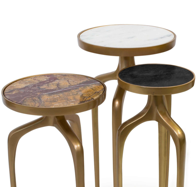 Stone topped, brass legs, side tables