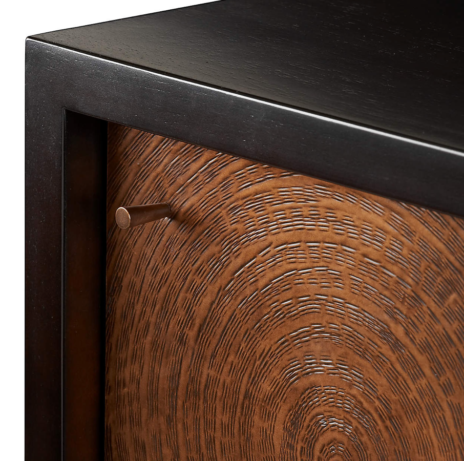 Copper swirled doors, black wood cabinet