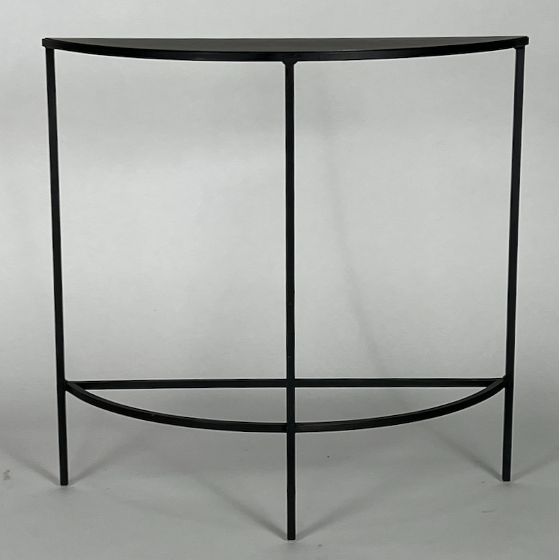 Black metal demi lune console table