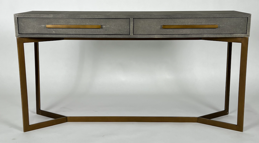 Gray shagreen and brass console table or desk