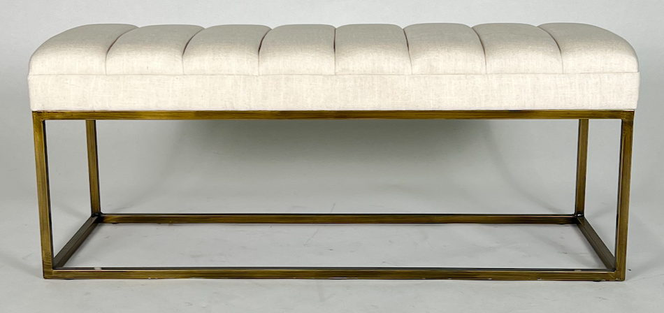 Cream channeled bench with brass frame