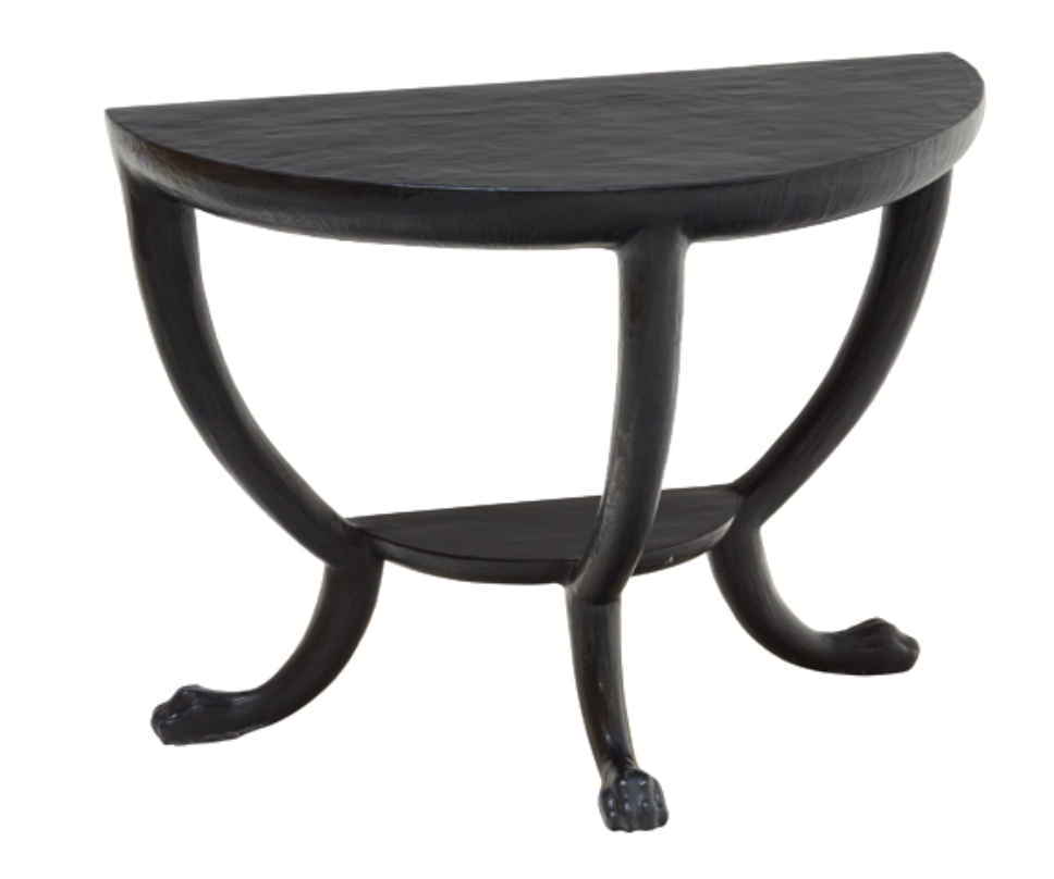 Black resin cast demi lune console table