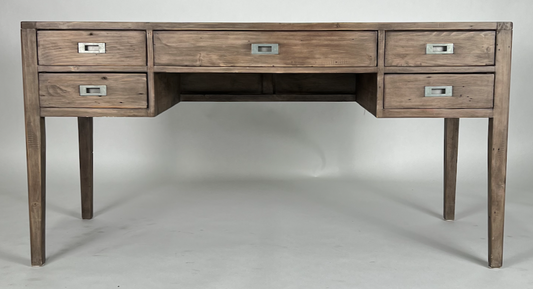 5 drawer desk with matte silver hardware