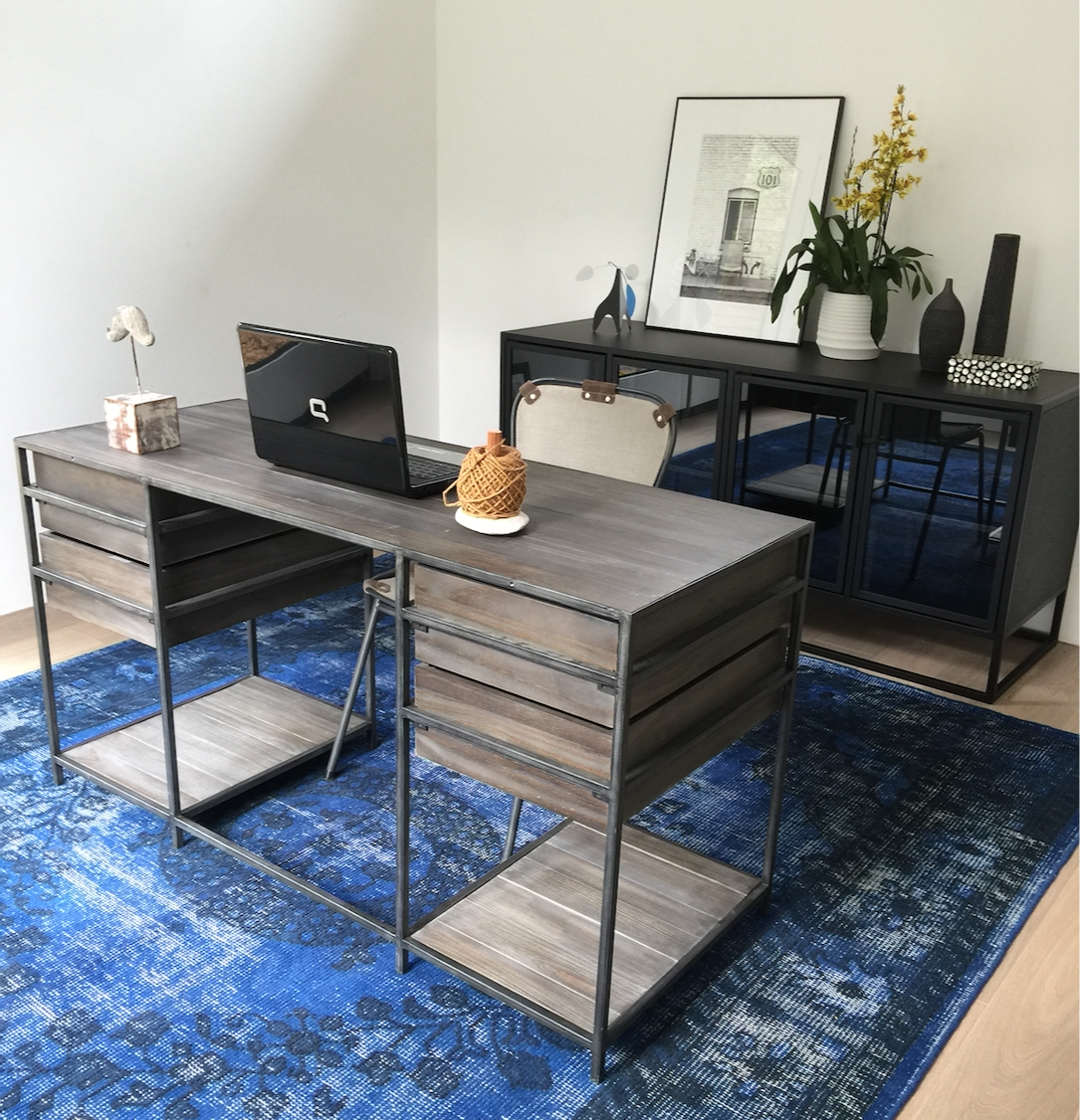 Charcoal washed wood and metal desk