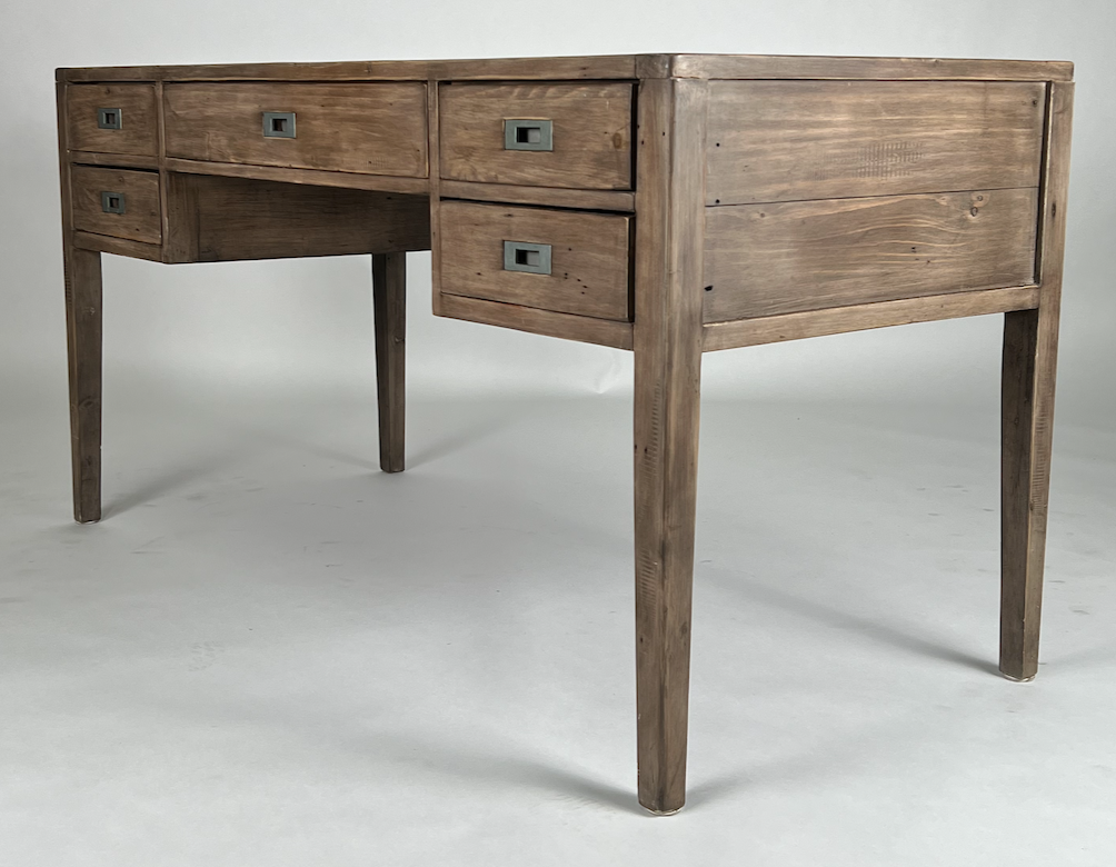 Wood desk with 5 drawers and matte hardware