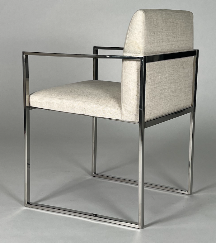 Cream fabric, square chrome frame dining chair