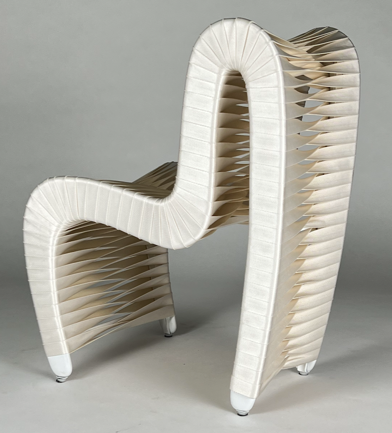 Curvaceous cream seat belt chair