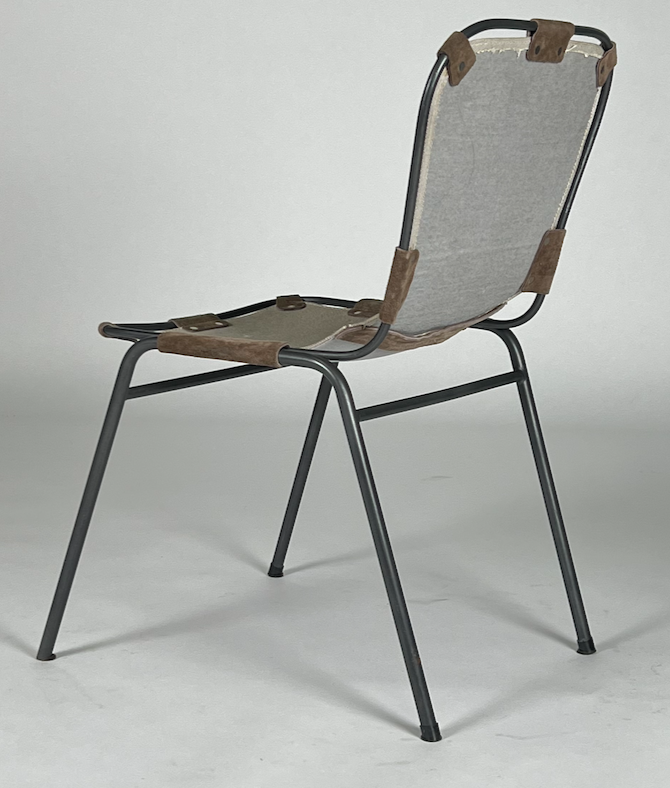 Canvas and leather seat, metal frame chair