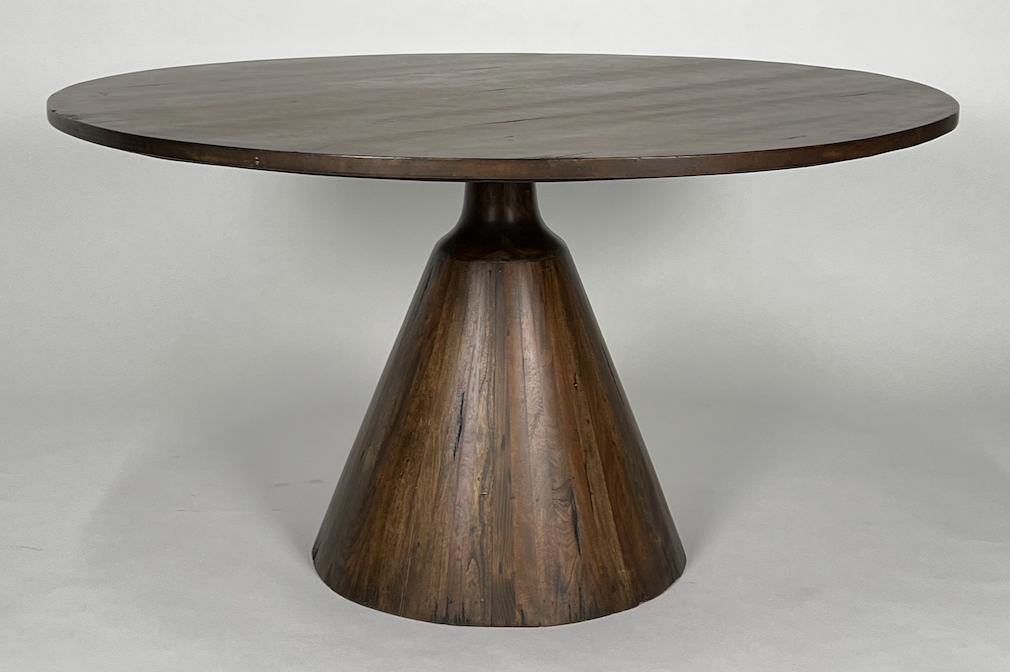 Round wood pedestal dining table