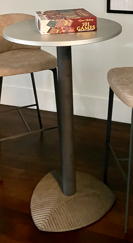 Pub Table Prop Round top pub table with pedestal base – Bay Area Props