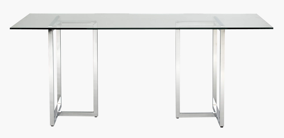 Chrome base, tempered glass top dining table