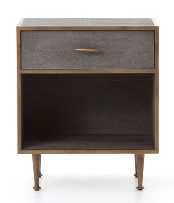 Gray shagreen night stand with brass legs and hardware