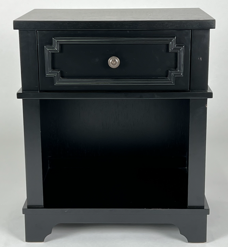 Black night stand with drawer and open cubby