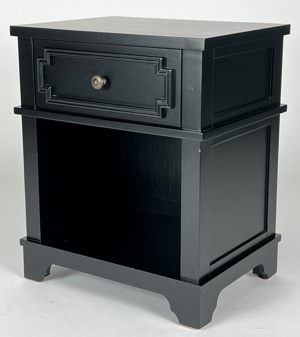 Black night stand with drawer and open cubby