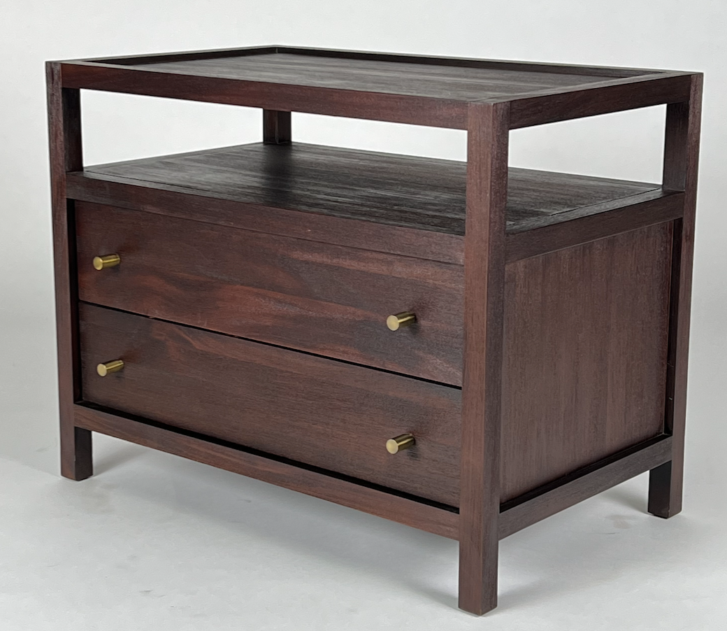 Dark brown night stand with brass hardware