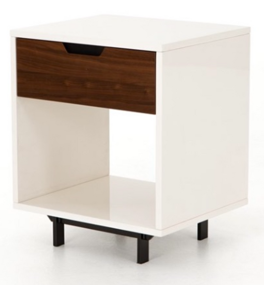 White gloss with walnut drawer night stand