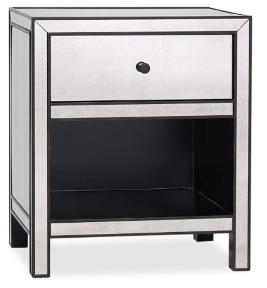 Mirrored night stand with black trim