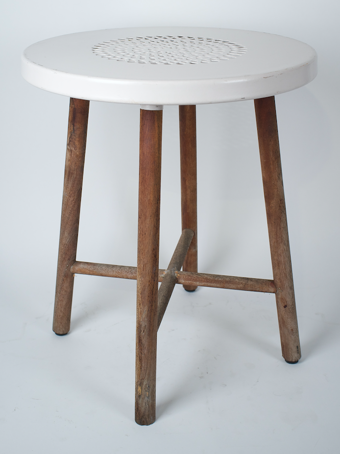 Outdoor side table or stool, cream top, wood legs