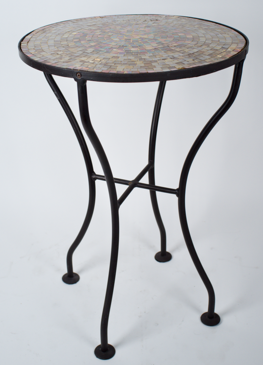 Black iron outdoor side table with mosaic top
